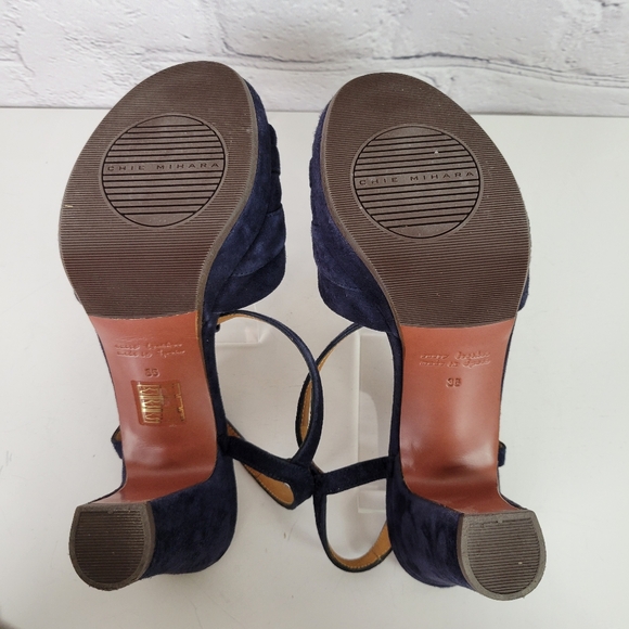 CHIE MIHARA Blue Suede T-strap Strappy Platform Sandals - Picture 12 of 13